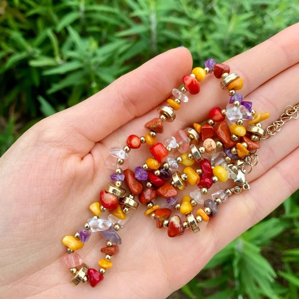 NEW Beaded Necklace Multicolor Colorful Stones Bright with Gold Closure - Picture 4 of 4